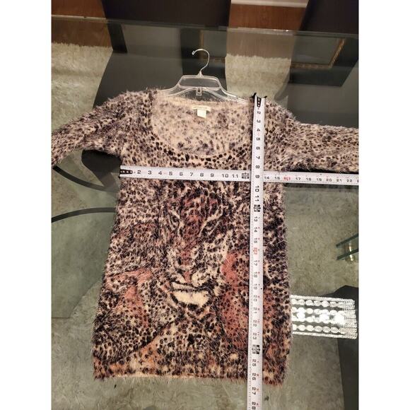 Arden B Women's Multi Abstract Lion Fuzzy Round Neck Long Sleeve Sweater Large - Picture 10 of 11